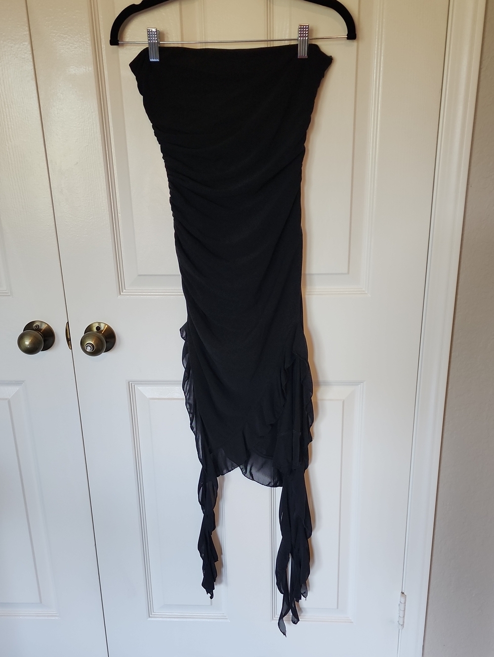 Angel Biba For Selfie Leslie Black Asymmetrical Strapless Ruffle Dress NWT